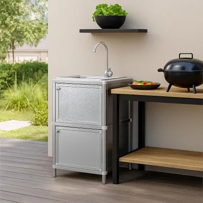 Produktbild von Spüle mit Unterschrank für Outdoorküche Silber