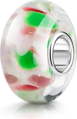 Produktbild von MATERIA by Matthias Wagner Glas Bead grün rosa gepunktet für European Beads Armband 1038