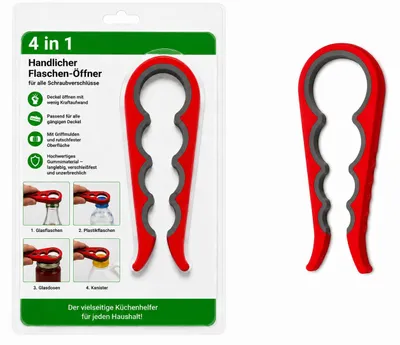 Produktbild von Flaschen + Dosenöffner Multifunktion 4 in 1 Rot, KI-generiertes Bild