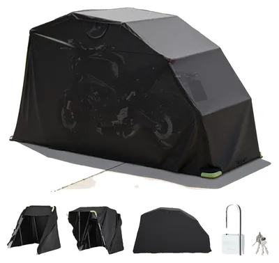 Produktbild von VEVOR Motorradlagerunterstand mit Sicherheitsschloss, 600D Oxford Klappgarage Zelt, strapazierfähige Allwetter-Motorradabdeckung mit Belüftungsfenstern, 110 x 43 x 63 Zoll Außenfahrzeugunterstand, Schwarz, Groß