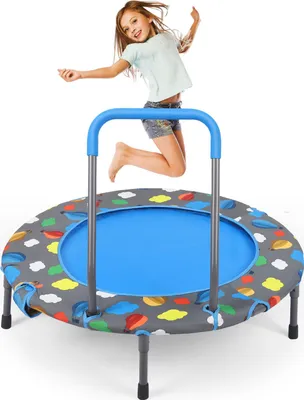 Produktbild von Kindertrampolin 3-in-1 - Indoor/Outdoor Trampolin mit Haltegriff - Faltbar - Bällebad mit 100 Bällen - Gleichgewichts- und Beintraining - Blau