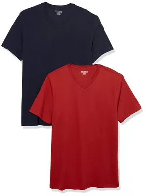 Immagine prodotto di A. Magliette a maniche corte da uomo, scollo a V, confezione da 2, colore rosso scuro