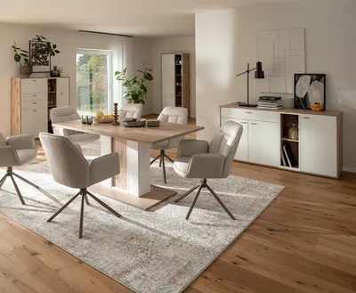Produktbild von Esszimmer Komplett-Set mit Esstisch, Eiche und weiß, Modern, 4-teilig - SAGUNTO-05