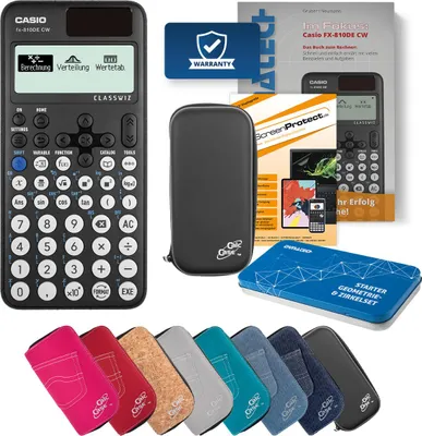 Produktbild von Casio FX-810 DE CW Taschenrechner mit Tasche schwarz, Folie, Fachbuch & Zirkel Set