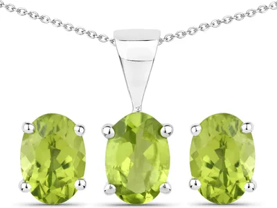 Produktbild von Vira Jewels Schmuck-Set Silber 925 rhodiniert Ohrringe und Halskette mit echtem Peridot