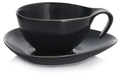 Produktbild von DUKA Tasse Kaffeetasse Porzellantasse Kaffeebecher - Tasse und Untertasse 350 ml Graphitporzellan Time Black DUKA