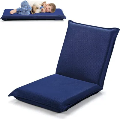 Obrázek produktu pro Skládací podlahová židle se 6 nastavitelnými opěradly, podlahová židle s funkcí polohování, čalouněné křeslo (tmavě modrá)