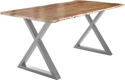 Produktbild von Esstisch Baumkante massiv Akazie natur 160 x 85 silber X-Gestell LUBIN