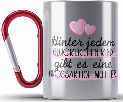Produktbild von Trendation - Mama Edelstahl Tasse Karabiner Geschenk für Mutter von Kinder Sohn Tochter Muttertag Muttertagsgeschenk Beste Mama Danke Weihnachten Geburtstag Lustig (Rot)