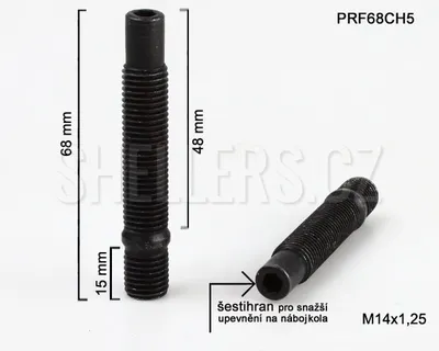 Obrázok produktu pre Skrutka kolesa (štep) M14x1,25x48+15 s obojstranným závitom, (PRF68CH5), čierna, celková dĺžka 68