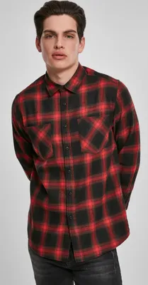 Obrázok produktu pre Urban Classics - CHECKED FLANELL Hemd schwarz / rot - XXL