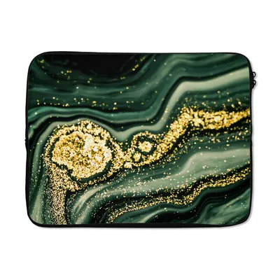 Produktbild von MuchoWow® Laptop Hülle 17 Zoll Laptoptasche Marmor - Gold - Glitter - Grün - Marmoroptik - Luxus - Zipper - Schutzabdeckung