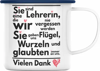 Produktbild von Trendation - Abschiedsgeschenk Lehrerin Emaille Tasse Geschenk zum Abschied Klassenlehrerin Beste Lehrerin Geschenkidee Danke (Blau)