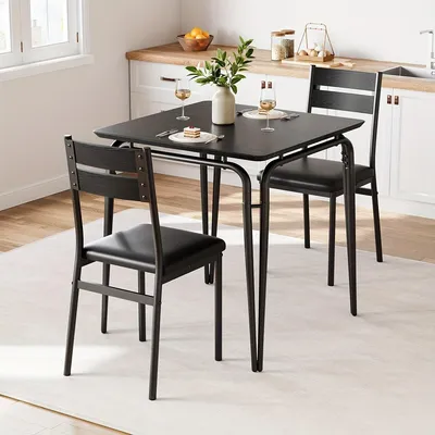 Image de Ensemble de table – Ensemble de salle à manger – Table de cuisine – Table de petit-déjeuner – Table avec chaises – Ensemble compact 3 pièces – Plateau en MDF
