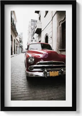 Produktbild von Altes rotes Auto– Wandbild mit Rahmen – Gerahmtes Bild  – Wanddekoration – 40x60 cm –  Schwarz