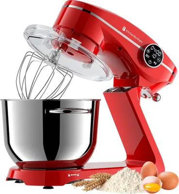 Produktbild von KitchenBrothers Küchenroboter - Touch-Display und Timer - Küchenmaschine - 6,2L - 1800W - Küchenmixer - Aluminium - Rot