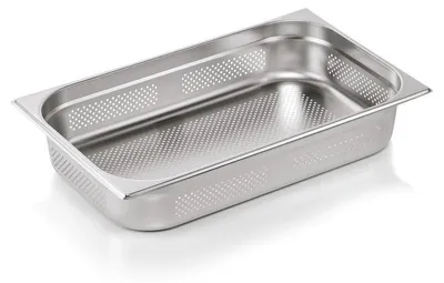 Produktbild von GN Behälter 1/1 mit Boden- und Seitenlochung, 100 mm, 14 L Edelstahl GN 72 ECO
