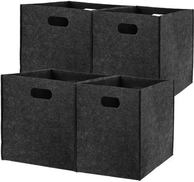 Imagen del producto de Ibenzoa®: Juego de 4 cajas de almacenamiento plegables de fieltro, 30 x 30 x 30 cm, color gris. Prácticas cajas organizadoras para dormitorios y oficinas