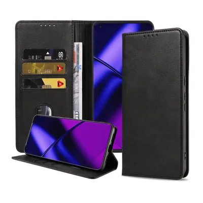 Produktbild von Smartphonica Handytasche passend für OnePlus 11 Kunstlederhülle mit Magnetverschluss und Kartenhalter Buchhülle mit Klappe - Schwarz