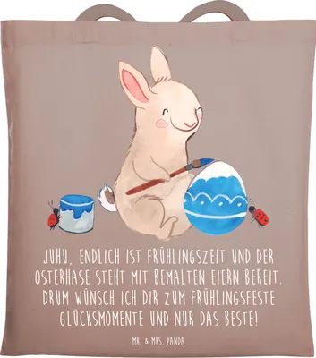 Produktbild von Mr. & Mrs. Panda Shopping Tasche Hase Marienkäfer - Braun Pastell - Geschenk, Picknicken, Beutel, Ostereier, Ostergrüße, Jutebeutel, Ostern, Tote Bag, Einkaufstasche