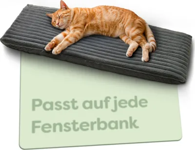 Produktbild von Knupis Fensterbank Katzenliege 90 x 28 cm - Selbstwärmende ohne Strom - Weich & Geräuschdämpfend – Waschbarer Bezug – mit Rutschfester Unterseite – Grau
