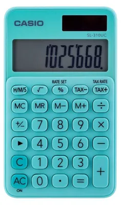 Zdjęcie produktu dla Casio SL-310UC-GN, Kieszeń, Podstawowy kalkulator, 10 cyfr(y), 1 linii, Bateria/Energia słoneczna, Zielony