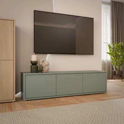 Produktbild von Forte ALICE SPRINGS TV-Schrank 150, modern-minimalistisch, 3-türig, Lowboard, Wohnzimmer, Holzwerkstoff, Salbei, 154,2 cm breit x 41,5 cm hoch x 34,9 cm tief