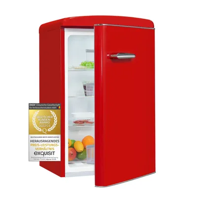 Produktbild von Exquisit Retrokühlschrank RKS120-V-H-160F rot | Standgerät | 122 l Volumen | rot