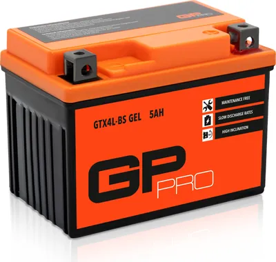 Obrázok produktu pre GP-PRO gélová batéria 12 V 5 Ah GTX4L-BS – batéria pre skútre / motocykle, bezúdržbová, hermeticky uzavretá, prednabitá, kompatibilná s YB4L-B / YTX5L-BS / YTX4L-BS