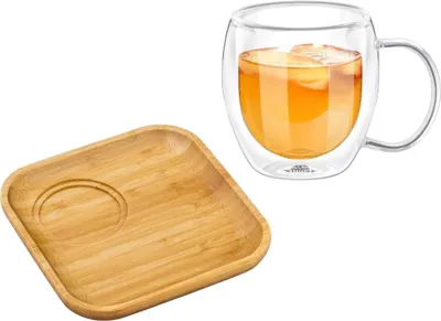 Immagine prodotto di Set da tavola Wilmax: 1 piatto in bambù da 17,5 cm, 1 bicchiere da tè da 500 ml, set da 2 pezzi WL-771116/A-WL-888749/A