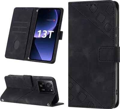 Produktbild von Hülle für Xiaomi 13T / 13T Pro /Redmi K60 Ultra Prägung Flip Leder Brieftasche Schutzhülle mit Ständer Schwarz