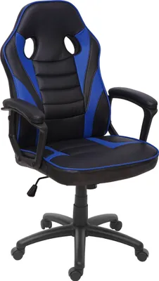 Produktbild von Bürostuhl HWC-F59, Schreibtischstuhl Drehstuhl Racing-Chair Gaming-Chair, Kunstleder  schwarz/blau