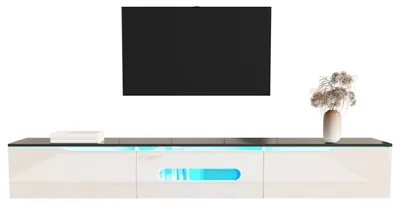 Zdjęcie produktu dla RTV stojak 180 cm, biały, z oświetleniem LED, 3 drzwi