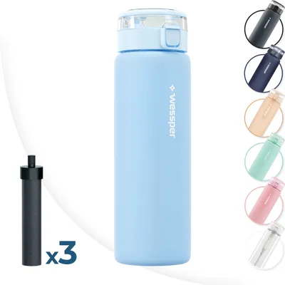 Produktbild von Wessper ActiveMax Clarti Glasfilterflasche 680ml Blau + 3x Filterkartusche