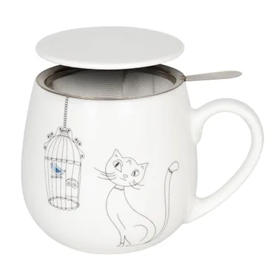 Produktbild von Könitz Becher mit Sieb und Deckel 420 ml Tea for you - CATS AND BIRDS / Teebecher