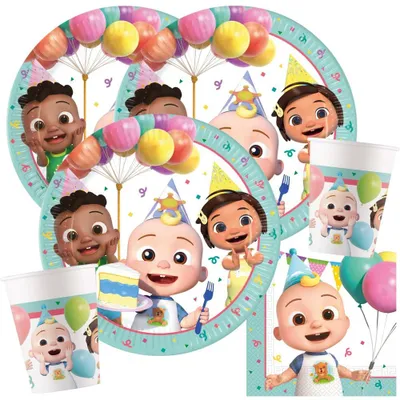 Partyset Cocomelon, 36-teilig, 8 Teller, 8 Becher, 20 Servietten
