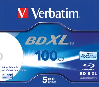 Produktbild von 1x5 Verbatim BD-R Blu-Ray 100GB 4x Speed wide printable JC