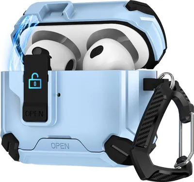 Immagine prodotto di Custodia per Apple AirPods 1 / 2 Custodia protettiva Defender con moschettone Scatola protettiva a 360 gradi Cuffie antiurto Copertura integrale Baby Blue