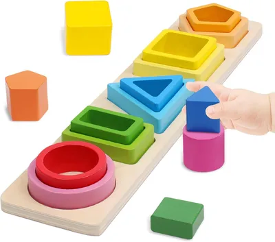 Produktbild von Montessori Spielzeug ab 1 Jahr, Holz Motorikspielzeug Lernspielzeug mit Formen und Farben, Stapelspielzeug und Sortierspielzeug, Geschenk für Jungen