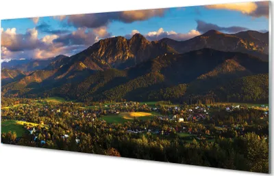 Produktbild von Glasbilder 140x70 Wandkunst berg Sonnenuntergang