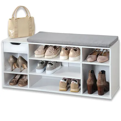 Produktbild von Kesper Schuhschrank weiß mit grauem Sitzkissen 101 x 29 x 48 cm 1581313