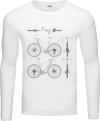 Obrázok produktu pre Pánske teplé tričko s dlhým rukávom a potlačou cyklistických nákresov biele veľkosť XL
