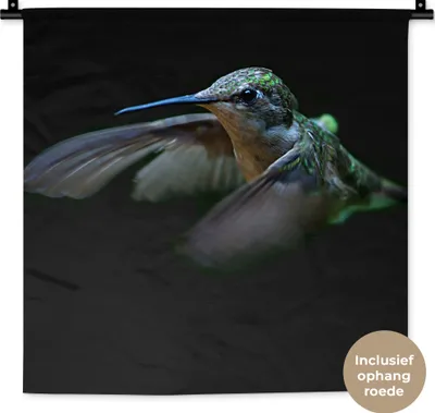 Produktbild von MuchoWow® Wandteppich Wandbehang Kolibri - Federn - Schwarz 60x60 cm Tapisserie Dekoration Wandtuch - Dekorationen - Wand Decke