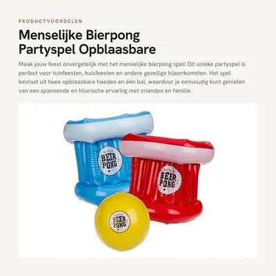 Produktbild von Bierpong-Spiel – Menschliches Bierpong – Aufblasbare Hüte – Partyspiel – Für Gartenpartys – Für Hauspartys – Inklusive 1 Ball – Partyspiel