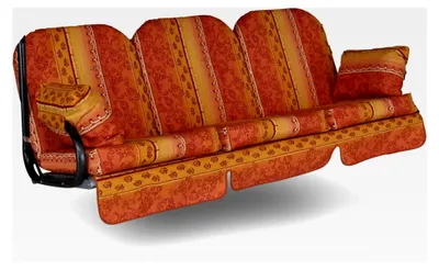 Produktbild von Hollywoodschaukel Auflage Deluxe - geeignet für viele 3-Sitzer Hollywoodschaukeln - Schaukelauflage aus Deutschland (Orange-Gelb Gemustert Bordüre)