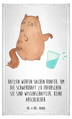 Produktbild von Mr. & Mrs. Panda Handtuch Katze Wasserglas - Weiß - Geschenk, Katzen, Cat, Frotteetuch, Klein, Cats, Wasser, baumwolle, Neugierig, Gästetuch, gäste wc