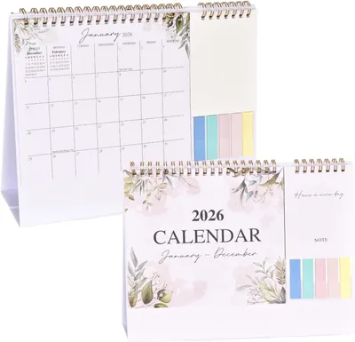 Imagen del producto de Calendario de escritorio para 2026, 12 meses, 25,6 x 19,5 cm, con vista mensual para una mejor organización