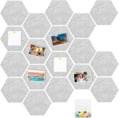 Image de Tableau d'affichage hexagonal gris 20 x 17 cm, autocollant