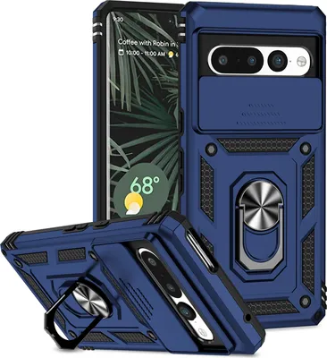 Image de Étui pour Google Pixel 7 Pro étui double couche avec couvercle coulissant pour appareil photo et support annulaire bleu