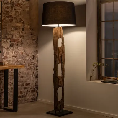 Produktbild von riess-ambiente Massive Stehlampe BARRACUDA 177cm natur Akazie Baumwollschirm schwarz Baumstamm Stehleuchte Lampe Leuchte